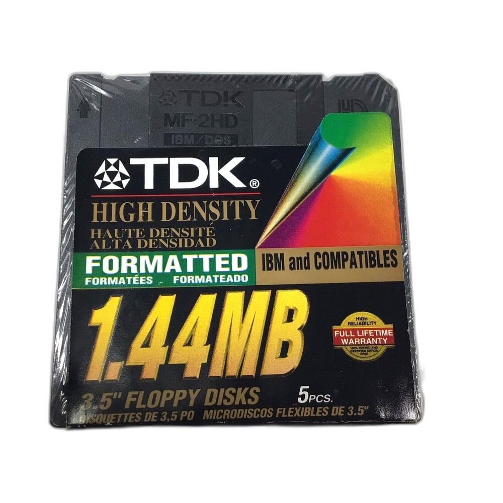 TDK 3.5in 1.44MB IBM Formatted High Density Floppy Disks 5 Pack New Sealed